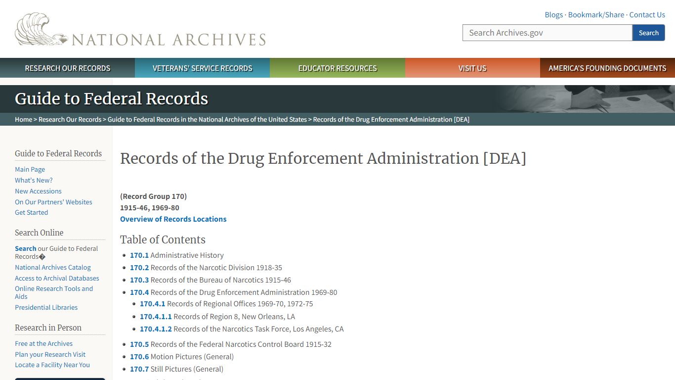 Records of the Drug Enforcement Administration [DEA]